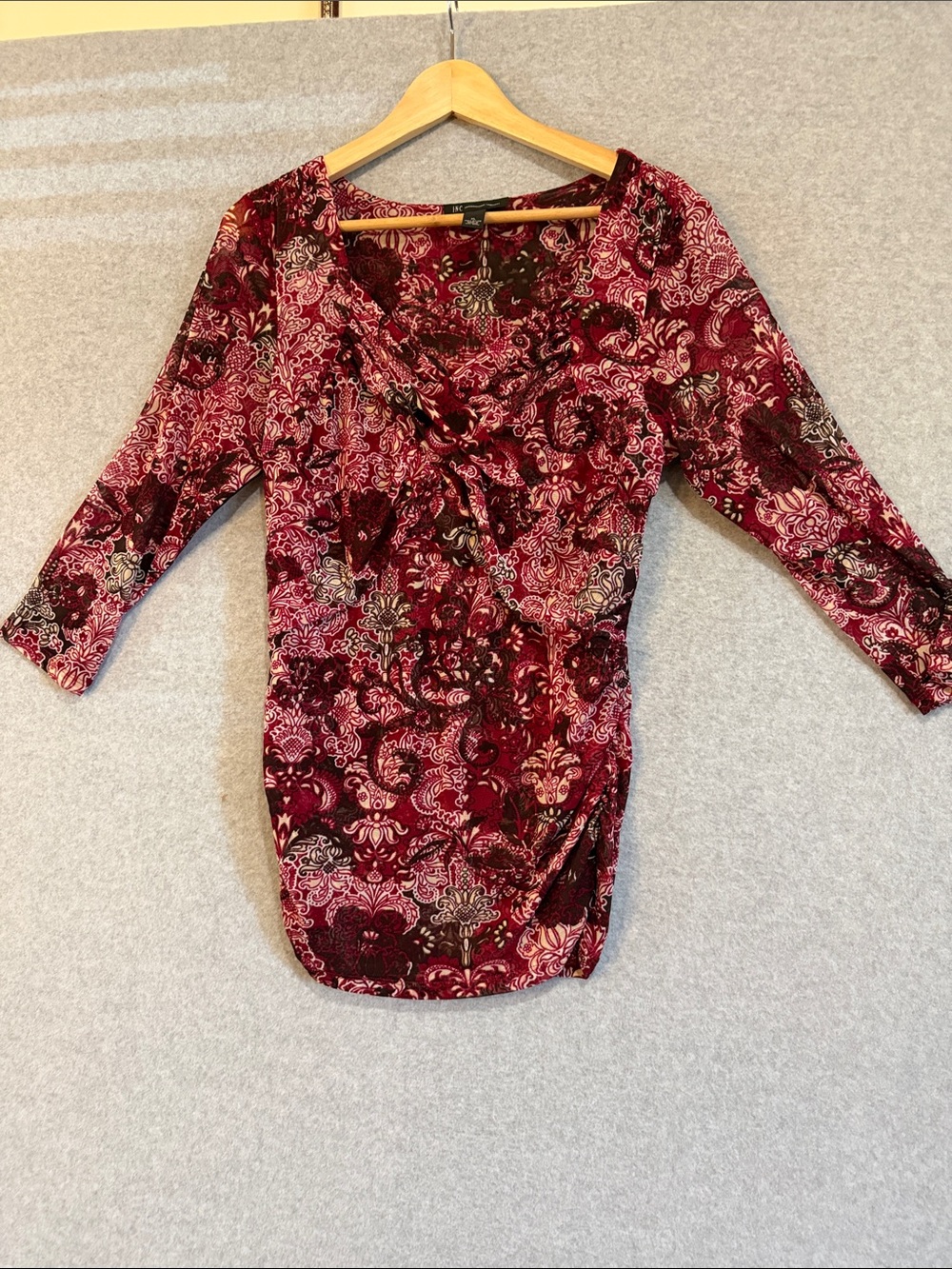 INC International Concepts Burgundy Pink Floral Paisley Women's Blouse